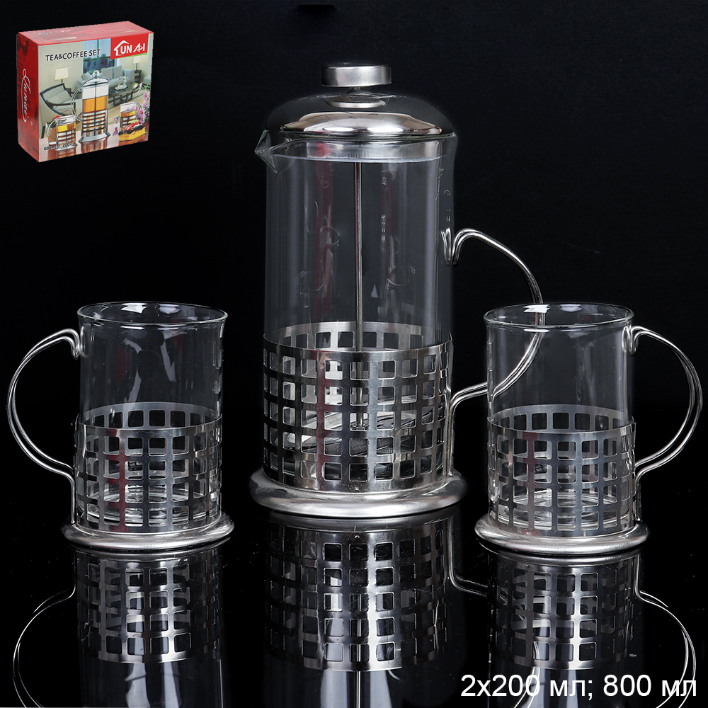Френч-пресс 800 мл и 2 стакана / 2-600 /уп12/
