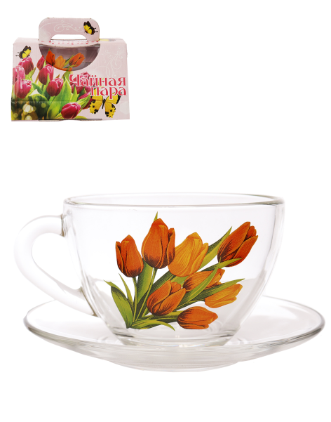Чайная пара 2 предмета 200 мл микс 1416 /уп/ п/у цветы