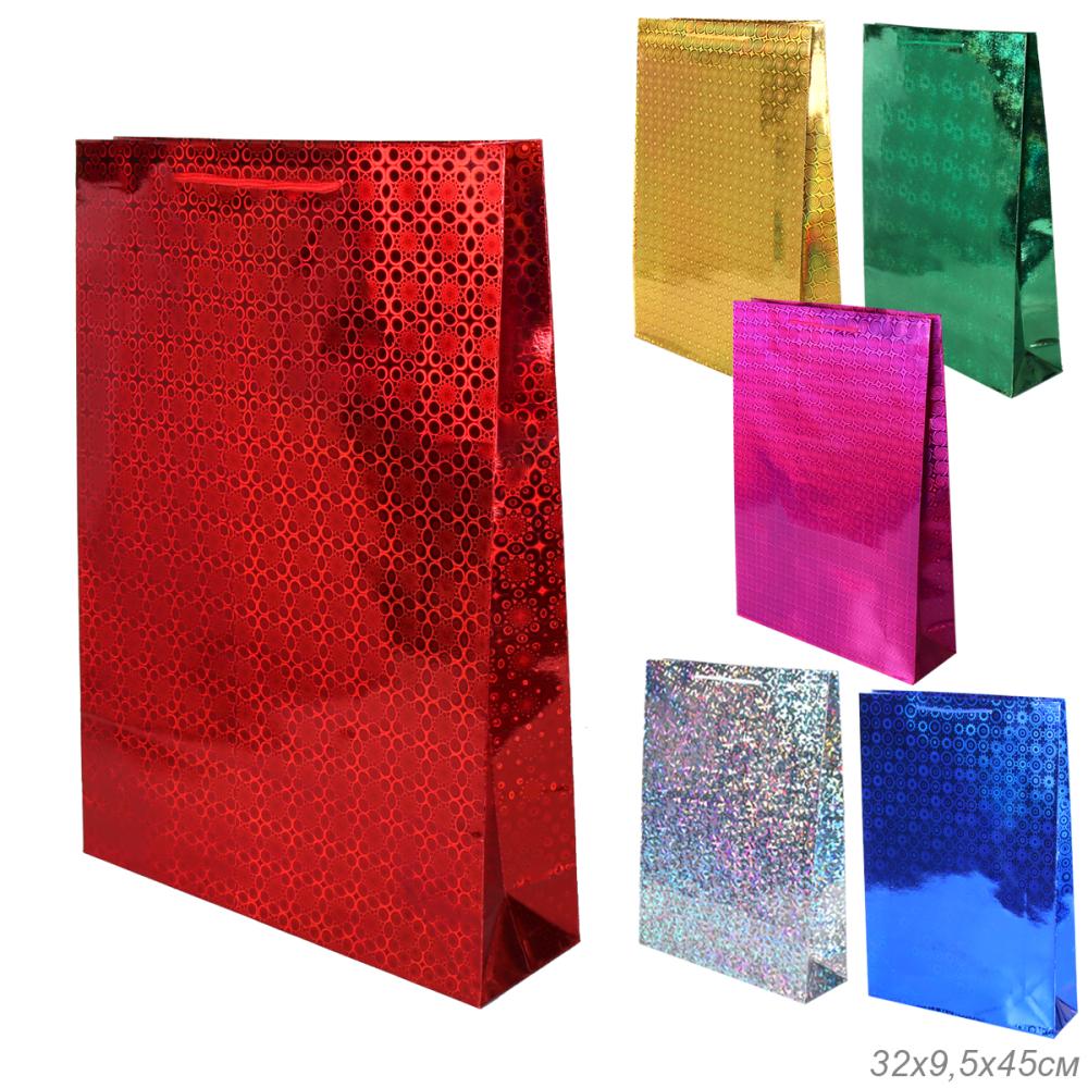 Пакет подарочный 32х45х9,5 голография / GW-115 /уп 12/480/плотность бумаги 128г/м2 микс