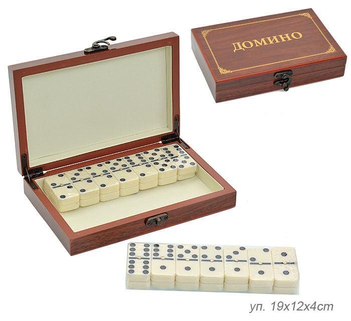Домино пластиковые фишки в деревянной коробке 19x12х4 см / 5010DX-1 /уп 30/