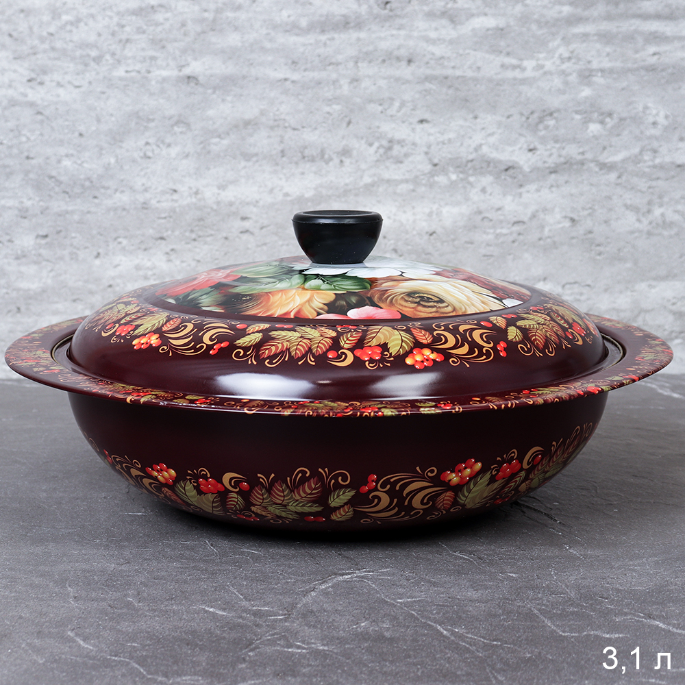 Чаша-салатник 3 л эмаль с крышкой металл Бордо / ER-235 /уп 50/ 0,330
