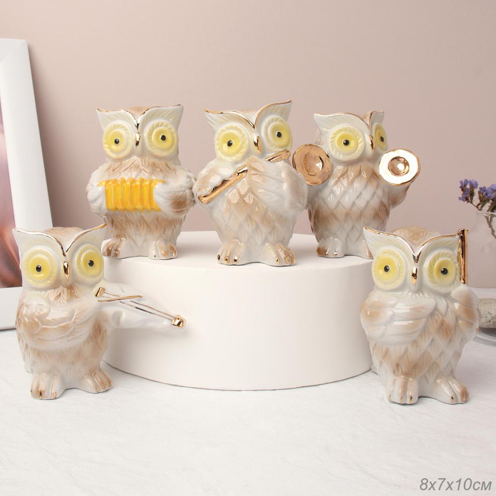 Фигурки Сова музыкант 5 штук 10 см / W632-1 /уп 24/