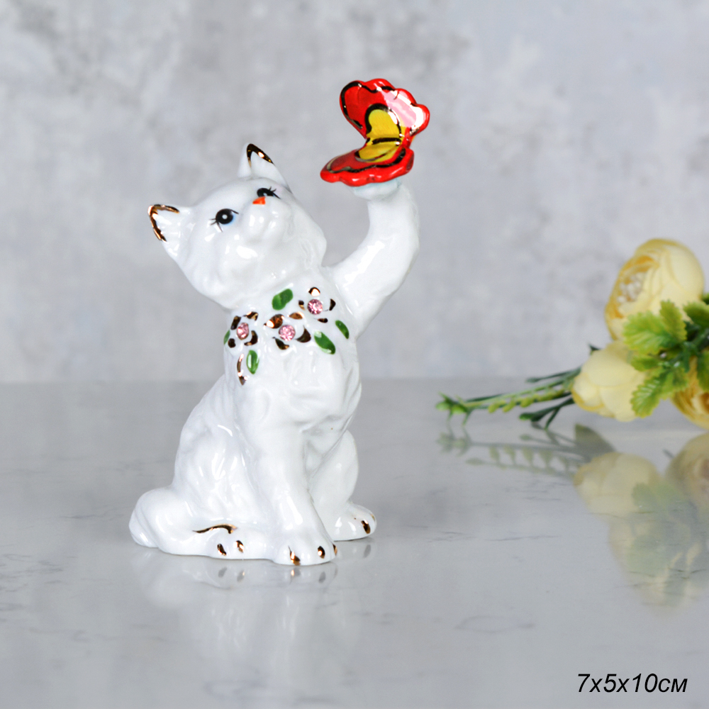 Статуэтка Кошка с бабочкой 7х5х10 см / B2155 /уп 108/