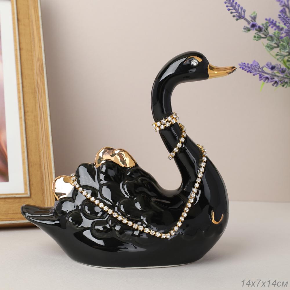 Статуэтка Лебедь черный 14 см / B3024-4A /уп 36/стразы