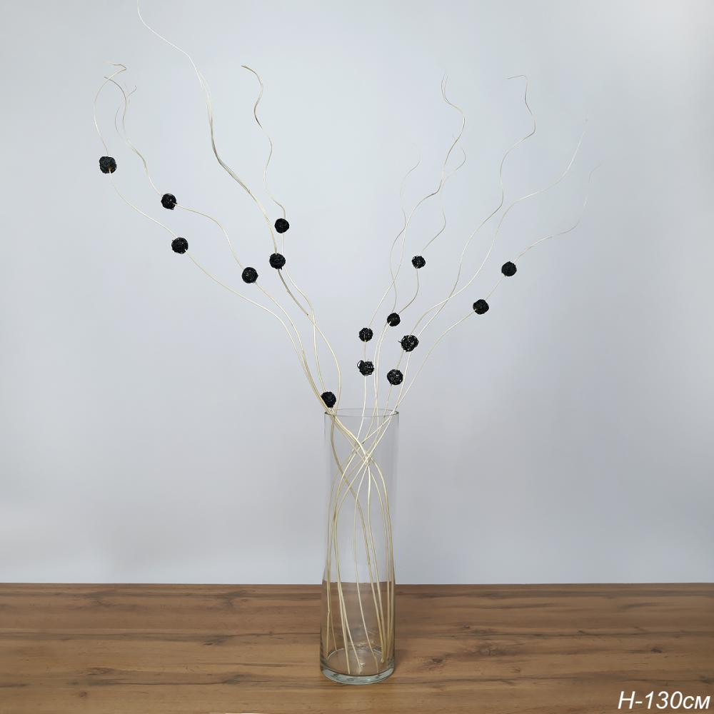 Сухоцвет набор 10 штук 120 см (китте 3 см.15 шт) / 0410-5B /уп 20/200/белая палка черный шар