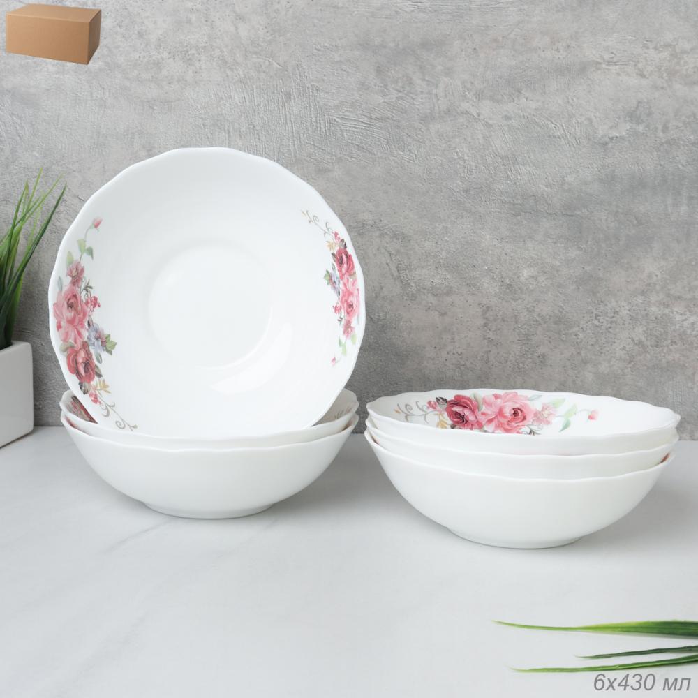 Набор суповых тарелок 6 штук 450 мл 152 мм / HW60 (2024) /уп 12/ Розовая композиция