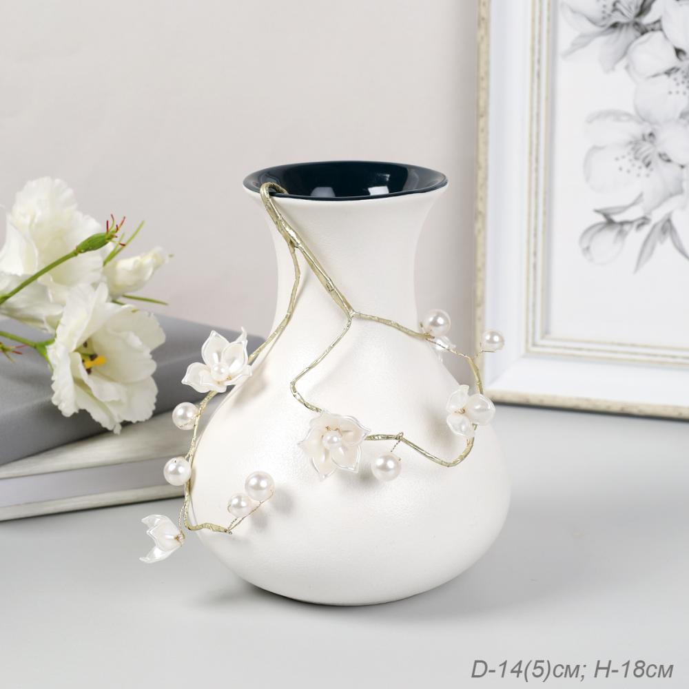 Ваза 18 см со СТЕКЛЯРУСОМ Белый с темно зеленым АКЦИЯ / WRF-60 /уп 12/ 729159