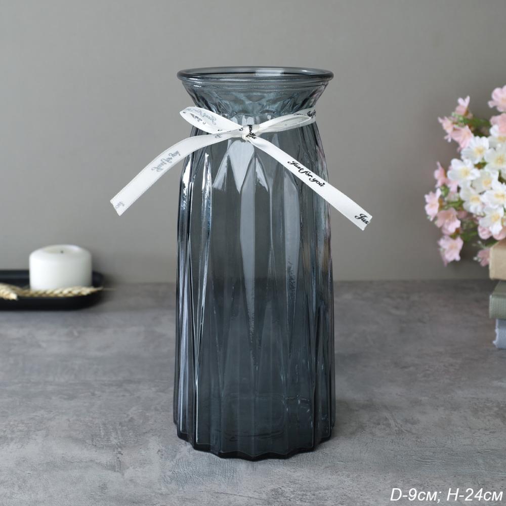 Ваза для цветов 24 см серая с лентой / WRD-148 /уп 20/ без и/уп