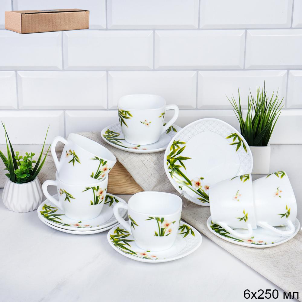 Чайный набор 12 предметов 250 мл квадратная / GRAY-FXB220/12 (6773) /уп 8/ Бамбук с орхидеей