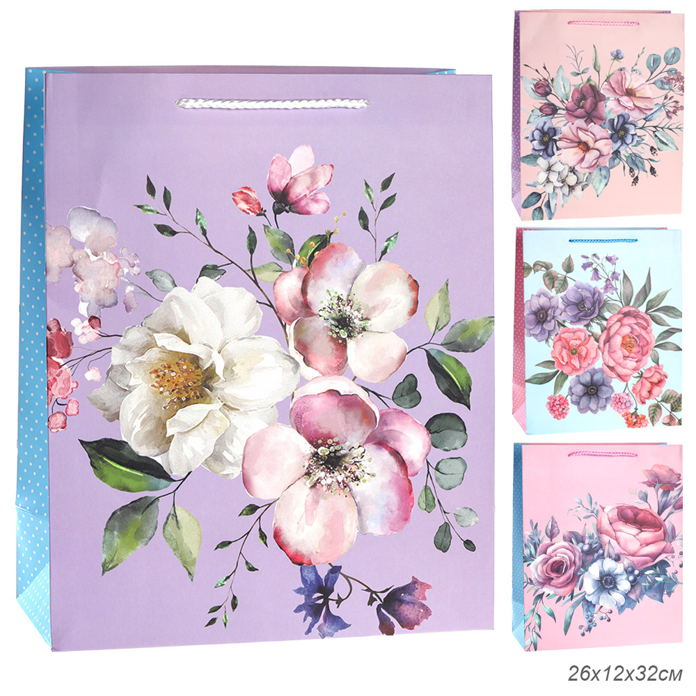 Пакет подарочный 26x32x12см Цветы / 5101L /уп 12/384/