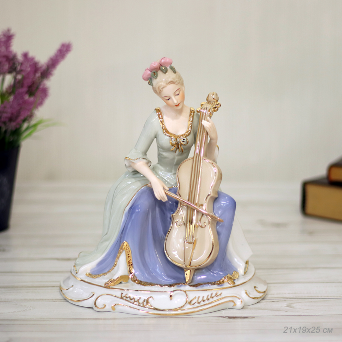 Статуэтка Дама с виоланчелью 25 см / HW-13 /уп 12/