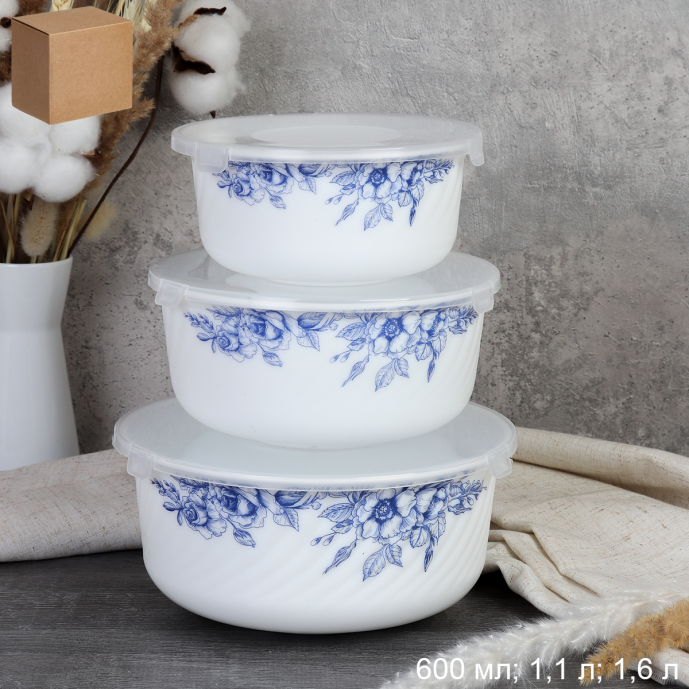Форма для холодца с крышкой 3 предмета / GRAY-HDW3B (7367) /уп 12/ Цветы гжель/ 740224