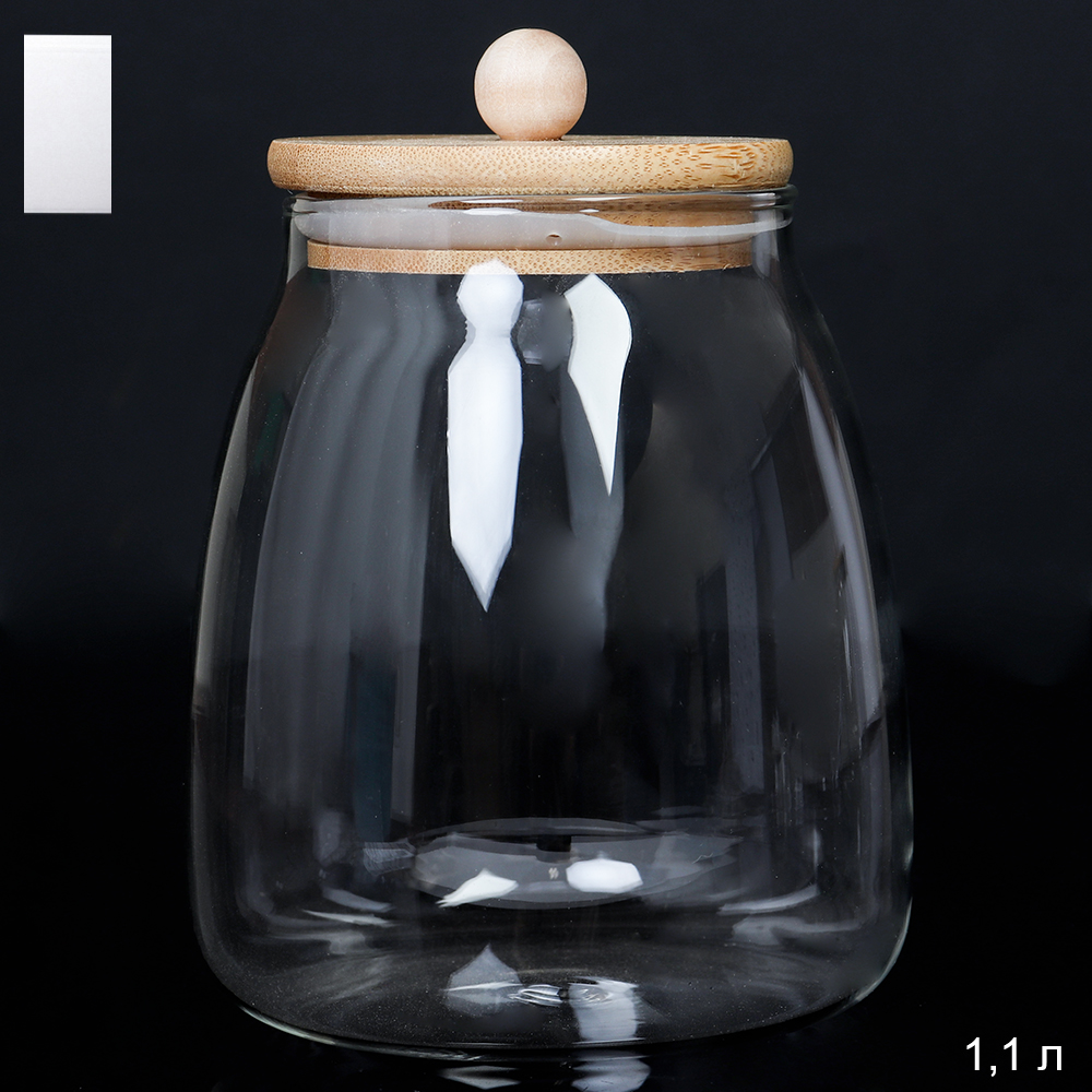 Банка для сыпучих бамбуковая крышка Бочонок 1100 мл АКЦИЯ / LCSC2416 /уп 60/*