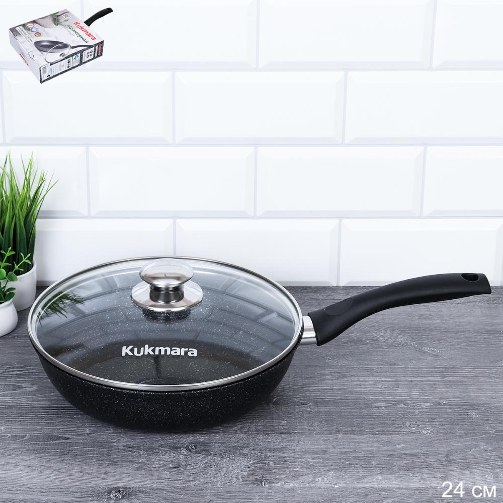 Сковорода 24 см темный мрамор / смт24603а /уп 4/ с ручкой, стекл крышкой/ Kukmara/ Кукмара
