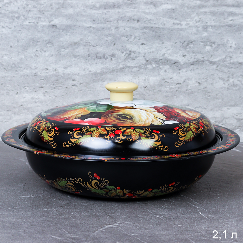 Чаша-салатник 2,1 л эмаль с крышкой металл / 195-46 /уп 60/ 0,3