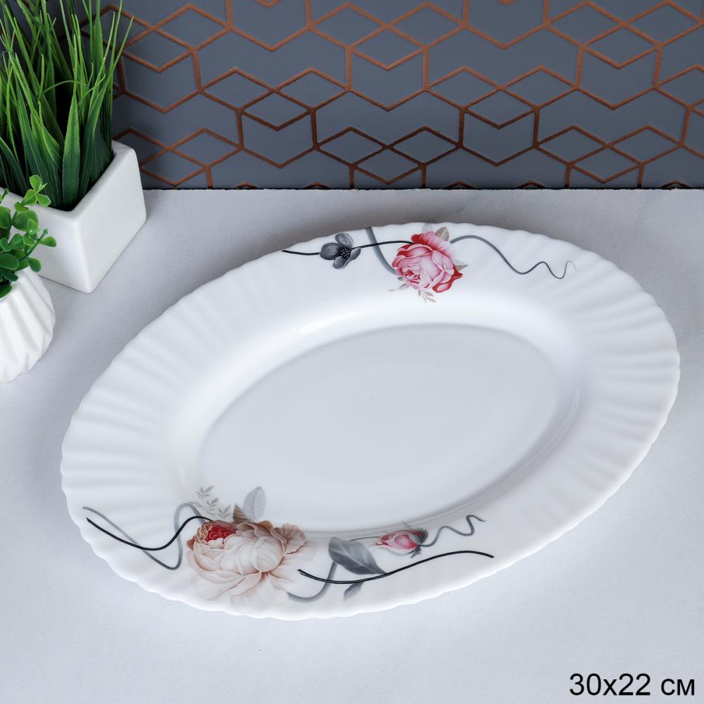 Блюдо овальное 300 мм / 36/LHP-FW4 (7315) /уп 2/ Чайная роза на ветке