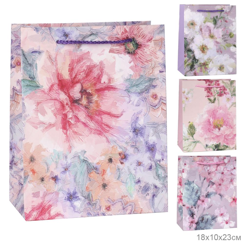 Пакет подарочный 18x23x10см Цветы / 5310M /уп 12/720/