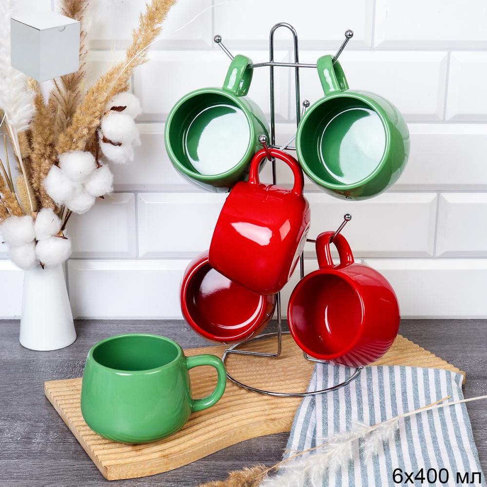 Кружка набор 6 штук на металлстенде 400 мл Бочонок / Q-260 /АКЦИЯ