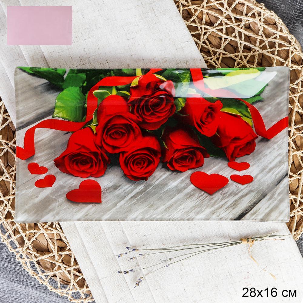 Блюдо прямоугольное 28x16 см / S322816 Y044 GREY Букет роз / уп 6/48/ цветная коробка