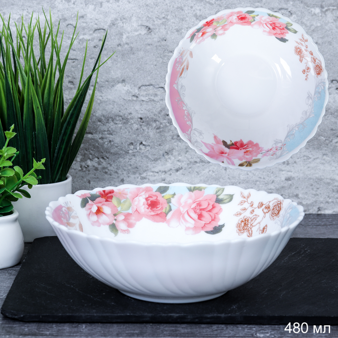Тарелка глубокая суповая 480 мл 155 мм / TW-60 (6801) /уп 72/ Розы на голубом/665007