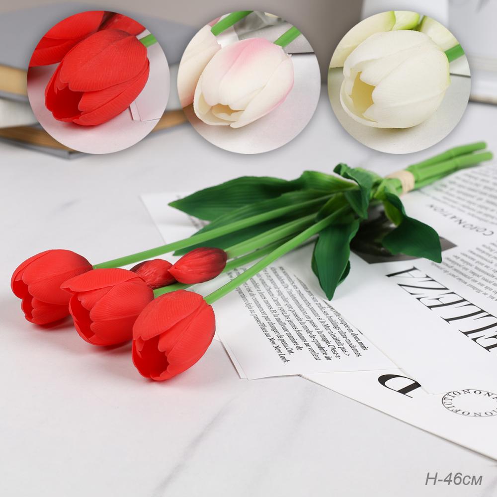 Цветок искусственный Тюльпан 5 штук набор / GR-008 /уп 30/360/силикон (Белый)