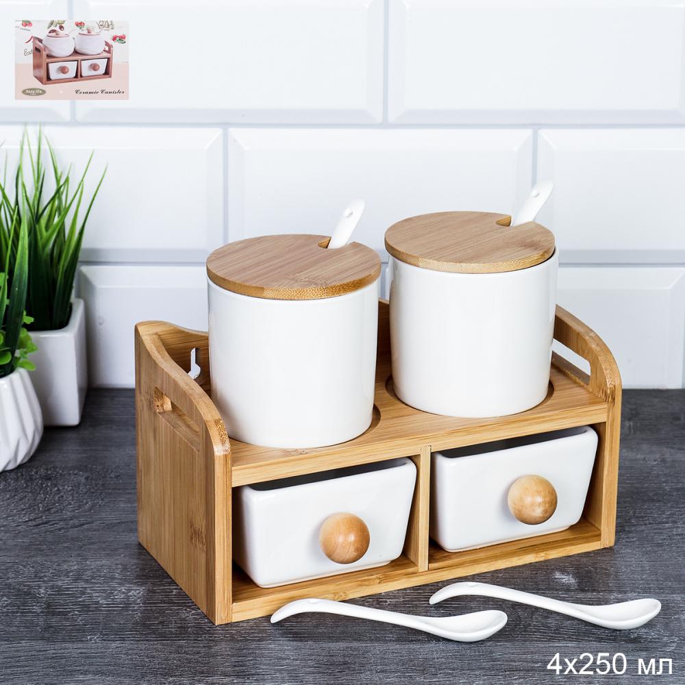 Набор для специй 4 предмета 250 мл с ложками / CF141 /уп 15/ на подставке