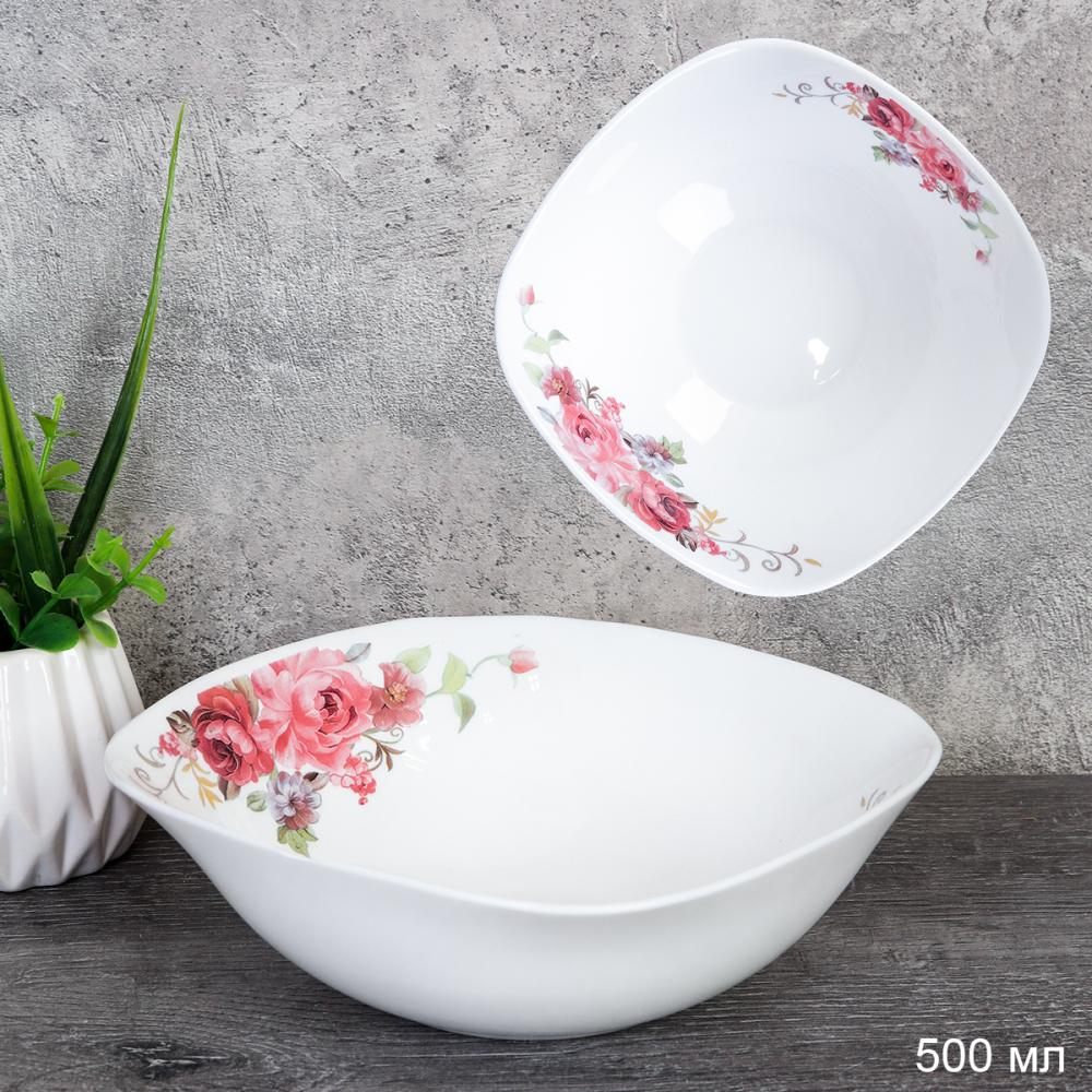 Салатник квадратный 500 мл 165 мм тарелка глубокая / LKSW65 (2024) /уп 6/60/ Розовая композиция