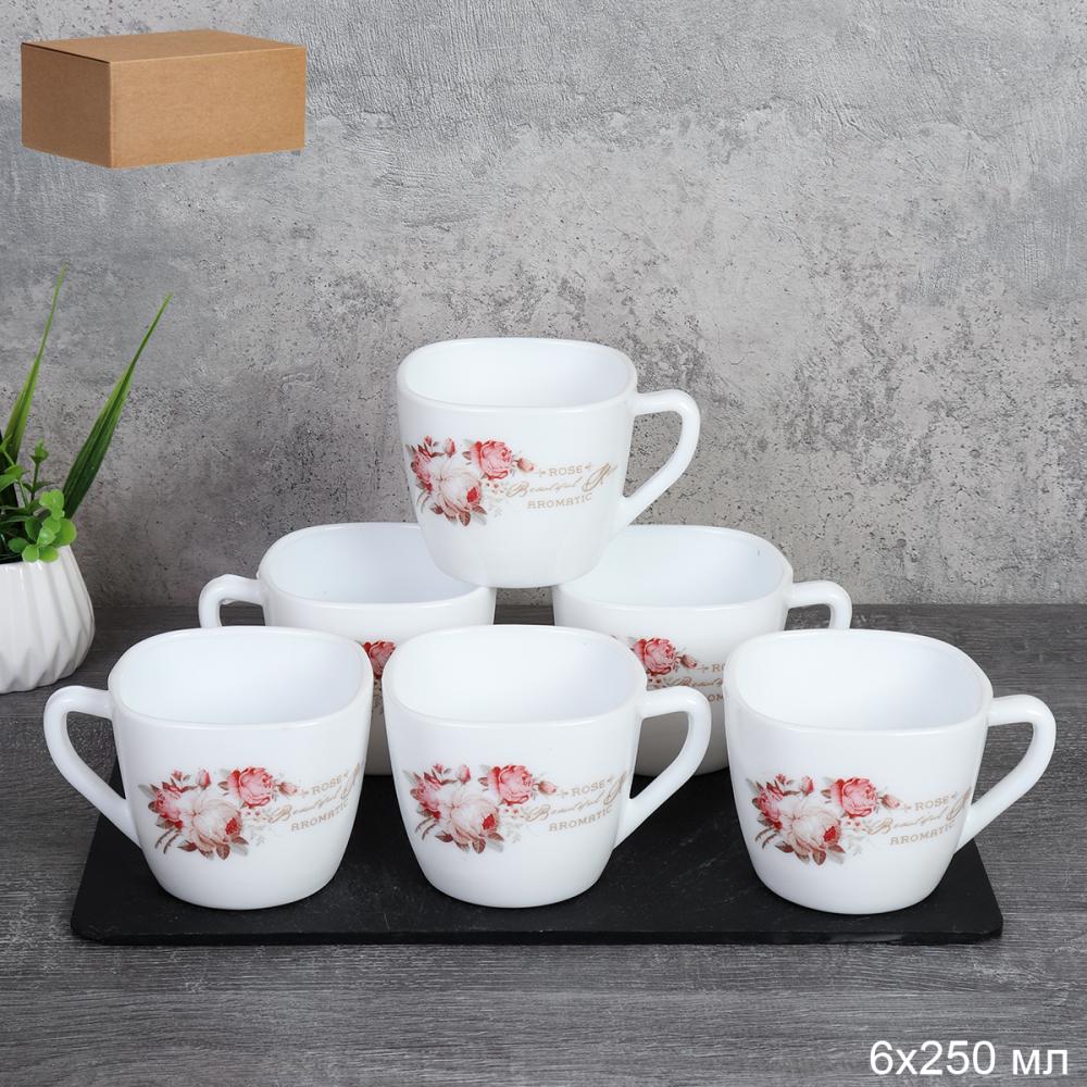 Кружка 6 штук 250 мл квадратная форма/ FXB220 (6916) /уп 12/ серия Чайная роза