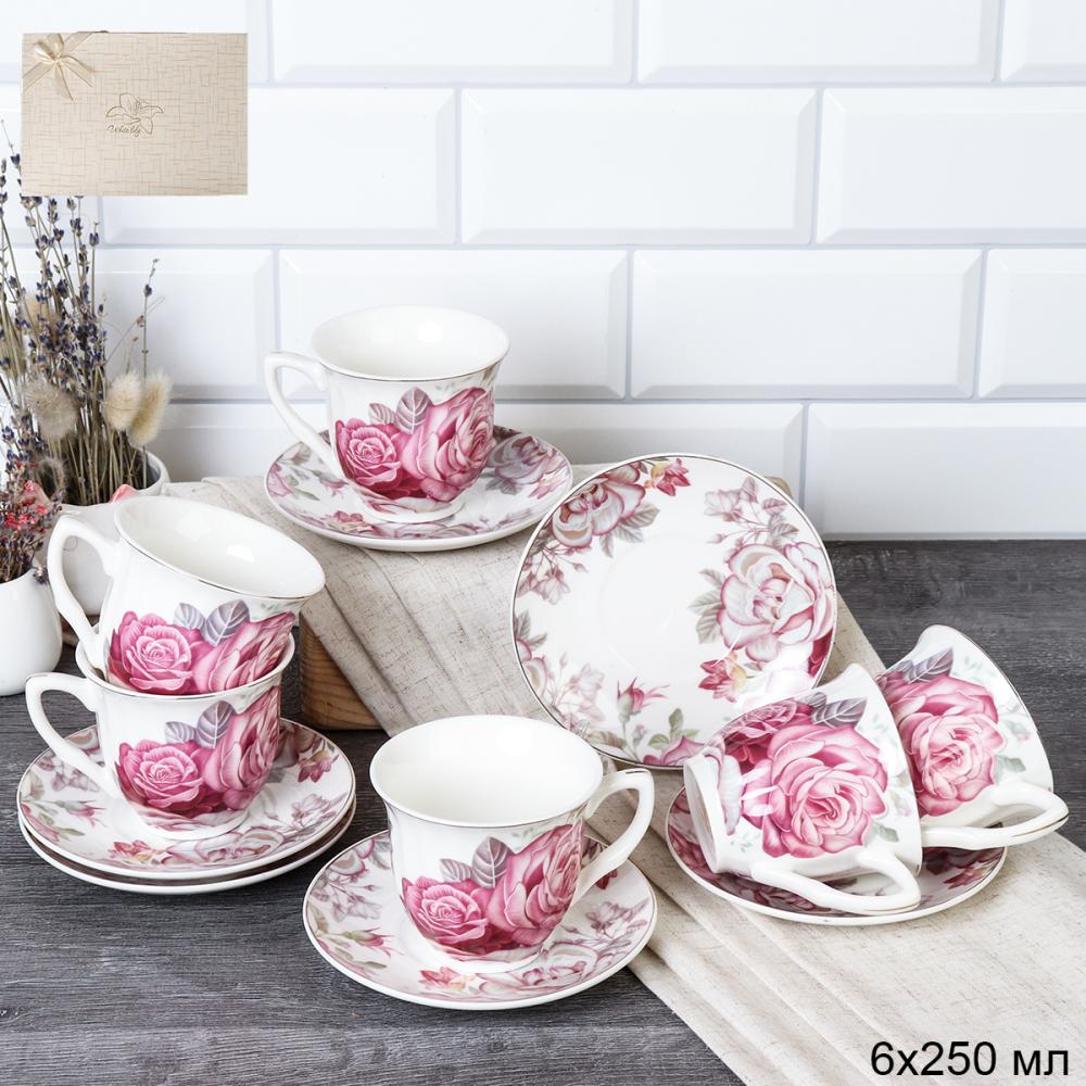 Чайный набор 12 предметов 250 мл АКЦИЯ / TC03-2436-12G /уп 8/ костяной фарфор