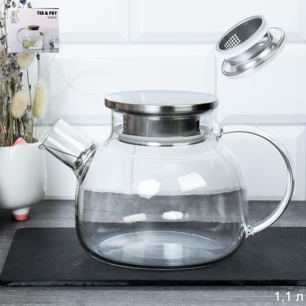 Чайник заварочный 1100 мл с ситом в носике / G125-77 /уп 48/ крышка стальная