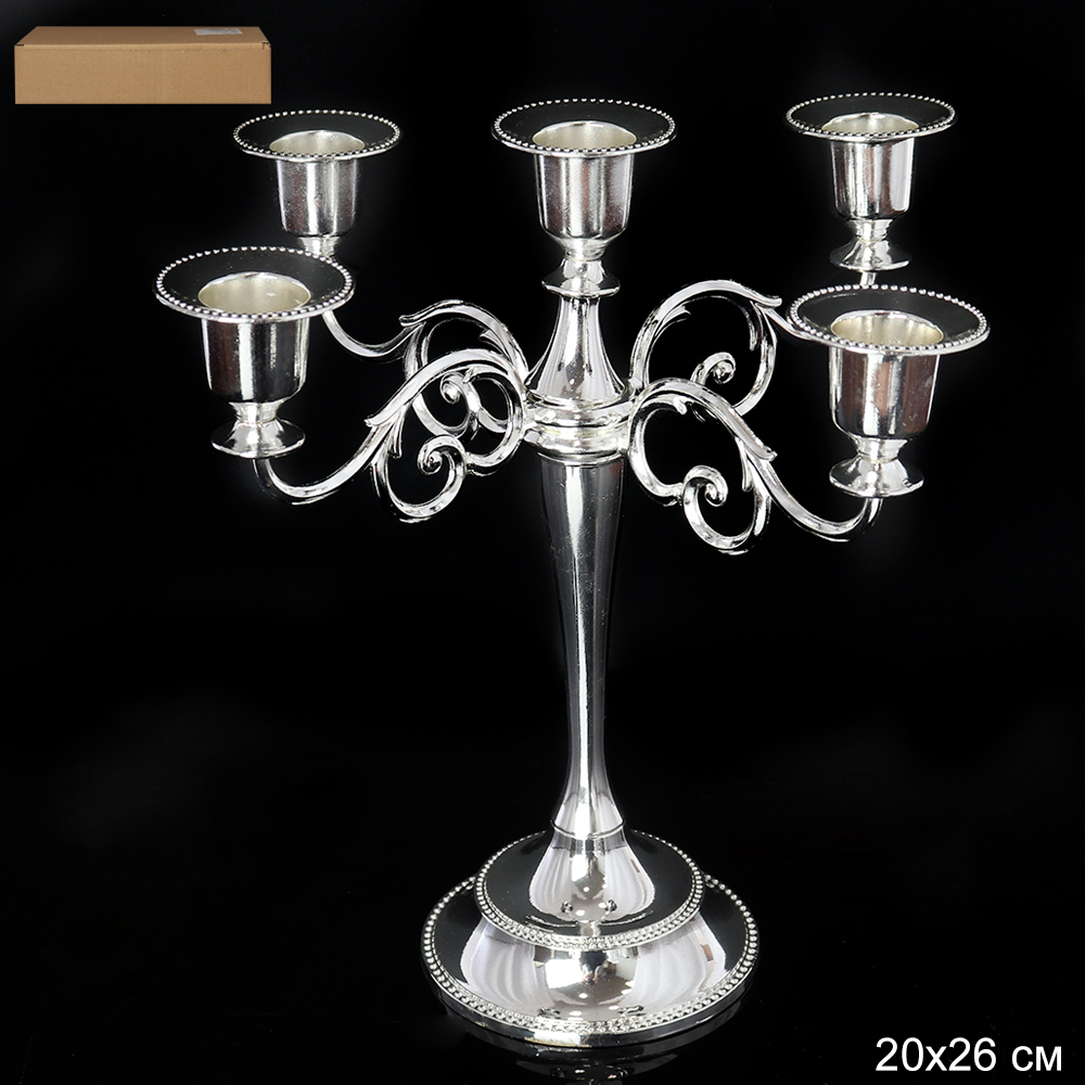 Подсвечник на 5 свечей 20х26 см серебро / 985-52 /уп 30/