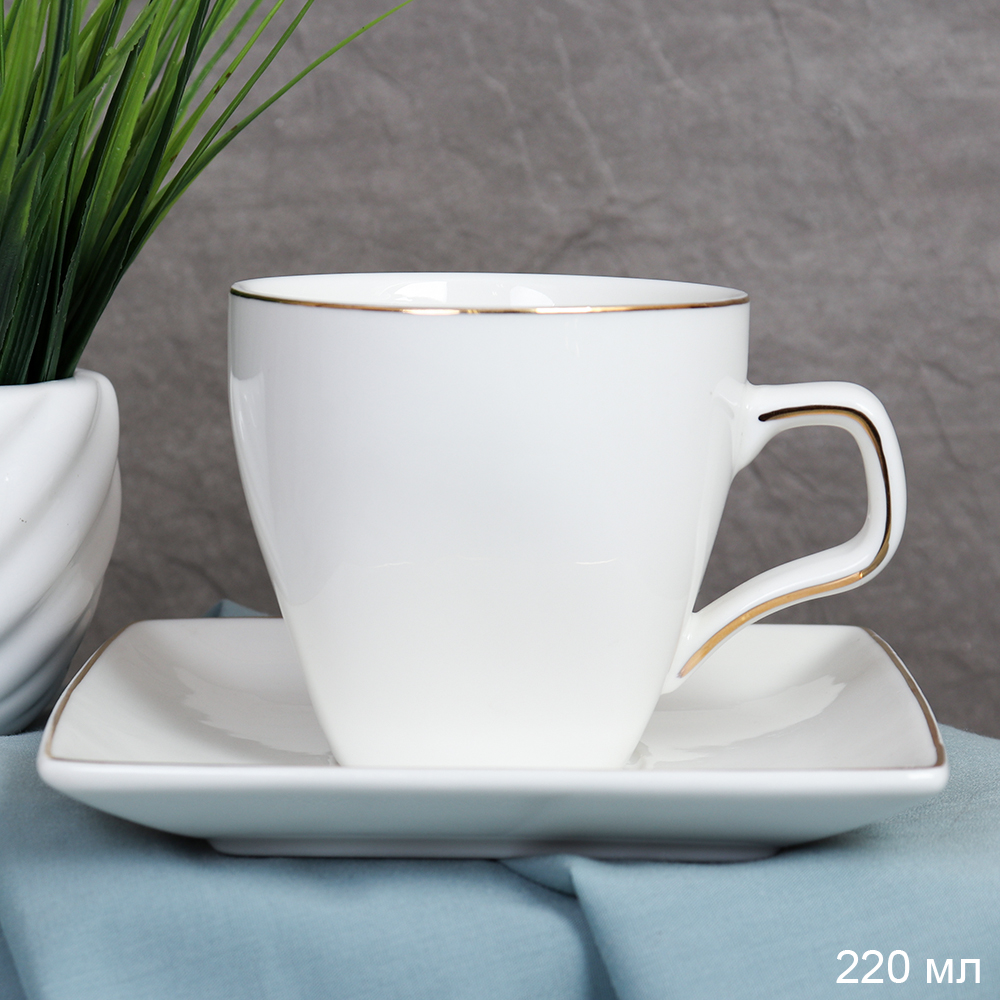 Чайная пара 2 предмета 220 мл ПАРА квадратная форма картон / TC08L 180 /уп 48/