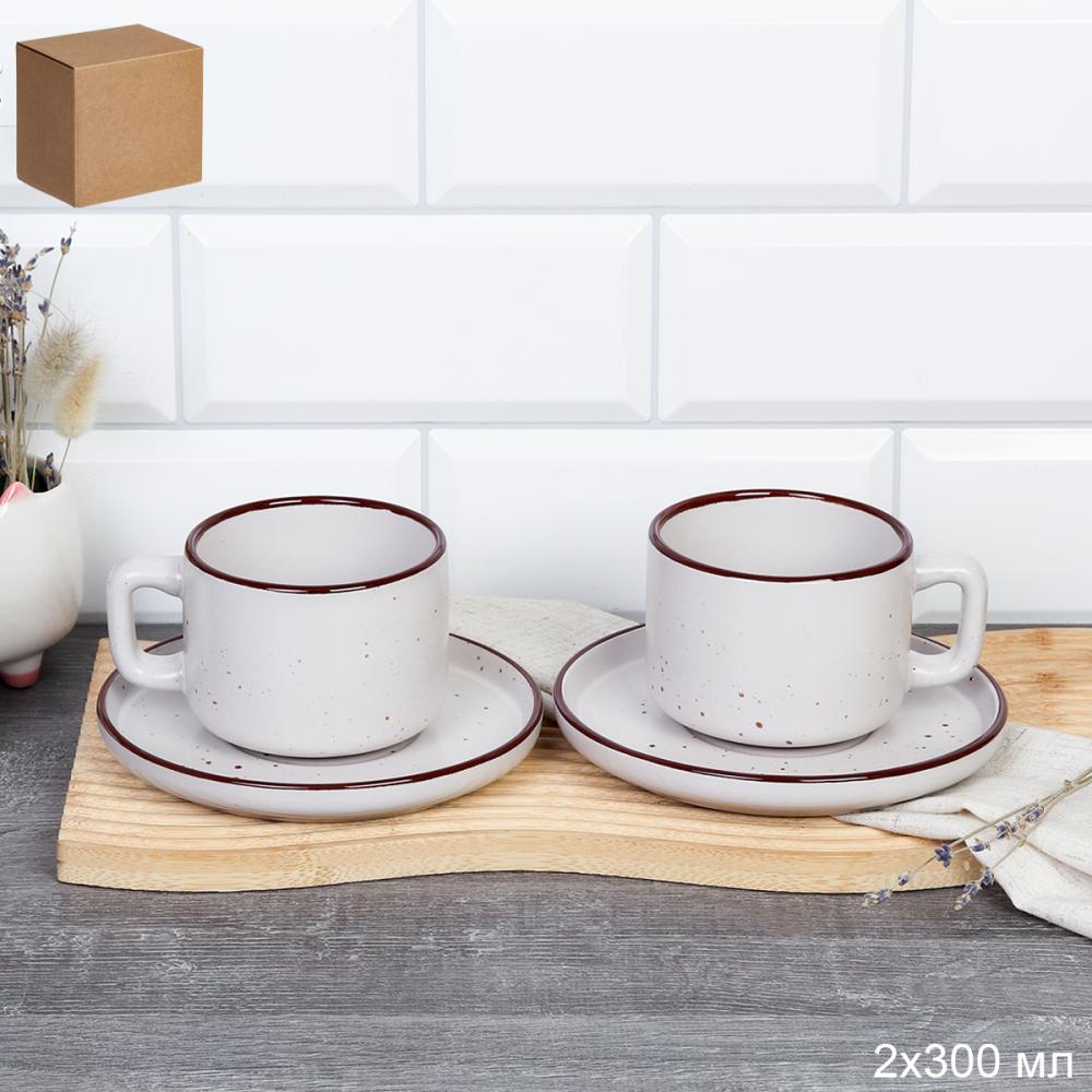 Чайный набор 4 предмета 300 мл / CS-400  /уп 18/ Ручная работа Точки шоколад