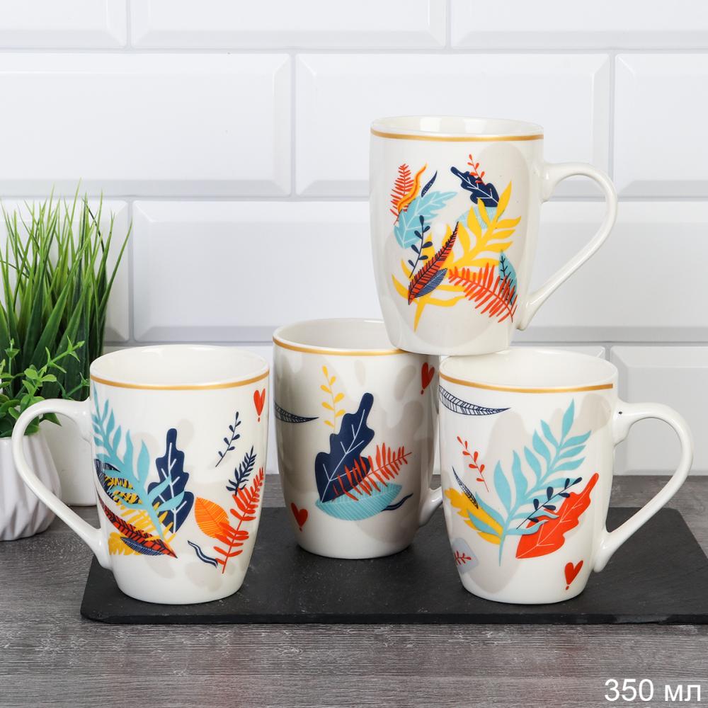 Кружка 350 мл Листья / G916 /уп 72/ микс 4