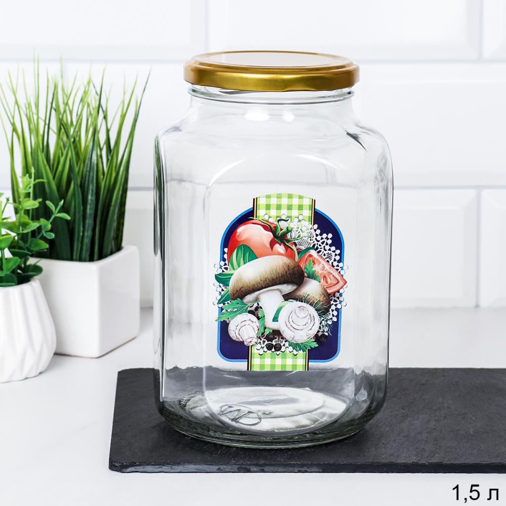 Банка с крышкой 1500 мл декор Грибы, помидоры / 01217-24311 /уп 18/ ПРОМО АКЦИЯ