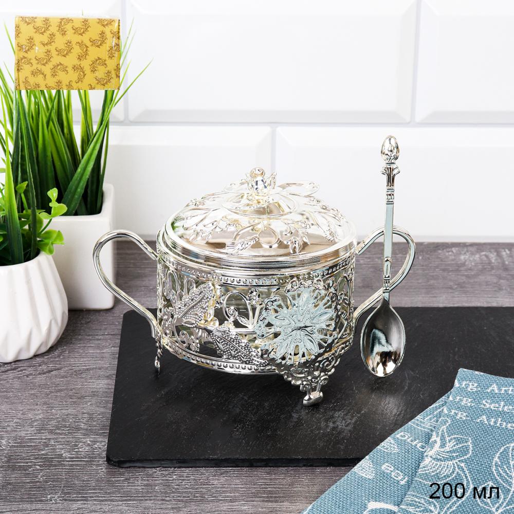 Сахарница с ложкой / 994-7-SILVER /уп 96/