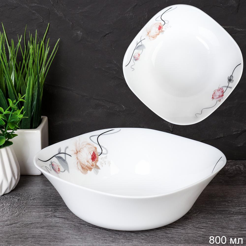 Салатник 1600 мл квадратный / Sq13/7595 L (7315) /уп 2/ Чайная роза на ветке