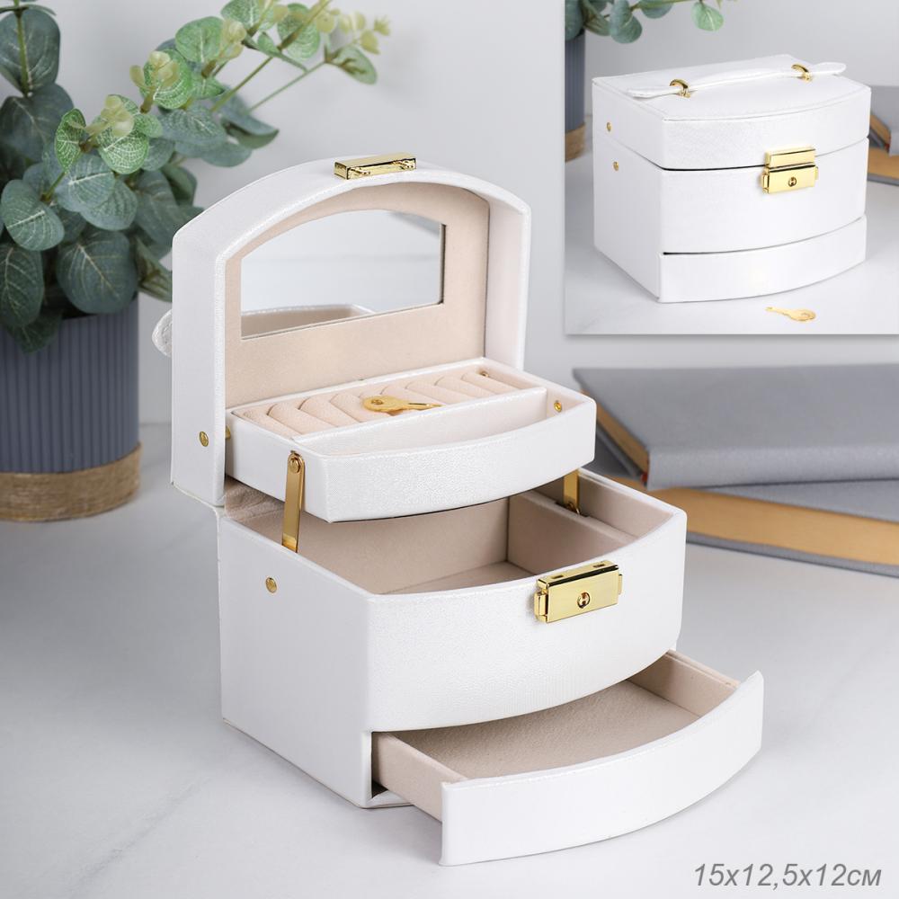 Шкатулка для украшений 15х12х12 см Белая гладкая / E051 /уп 48/