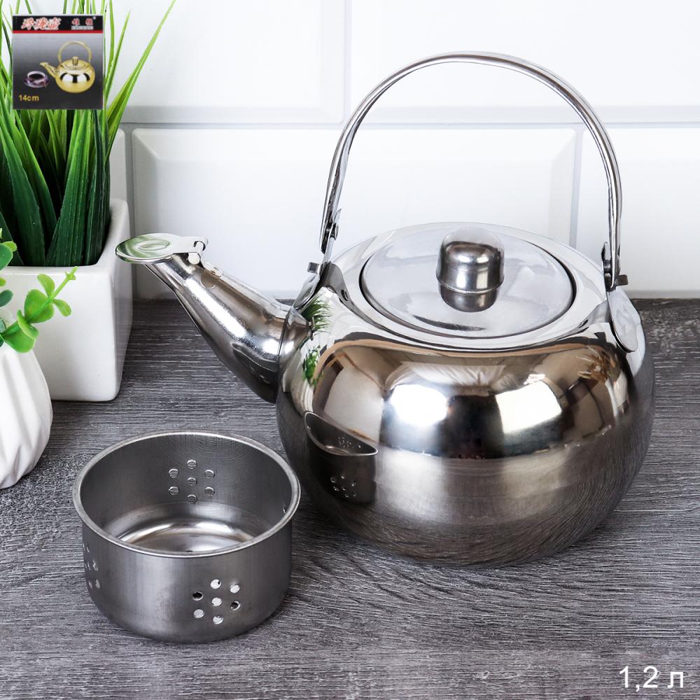 Чайник заварочный 1,2 л с ситечком металл / SD-775-1.2 /уп 80/ silver/ 720653