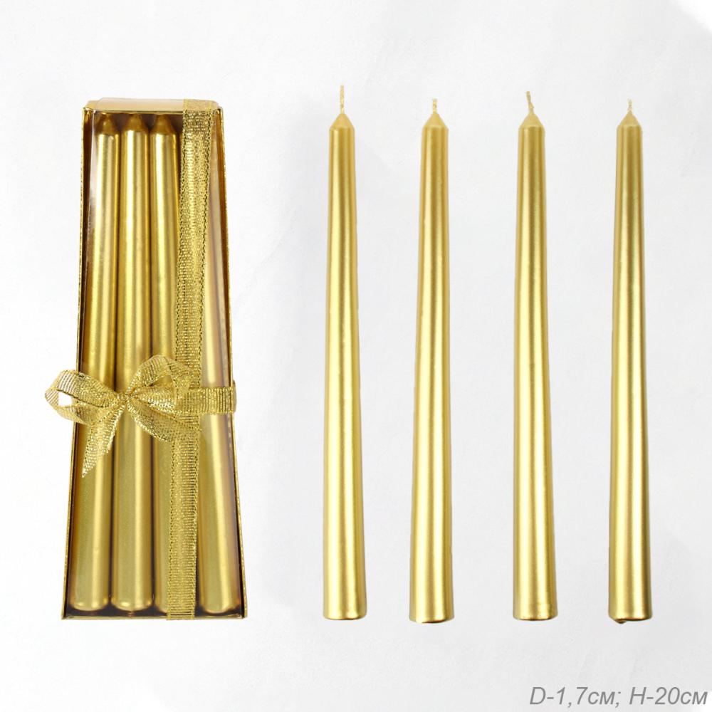 Свеча 4 штуки 20х1,7 см набор / SQ-3028 /уп 144/ золото / 2 СОРТ ЦАРАПИНЫ