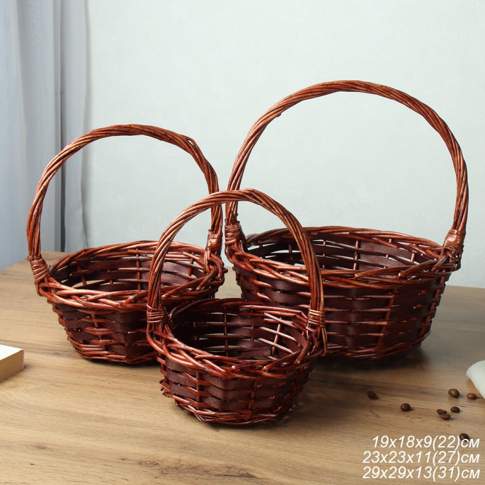 Корзина плетеная 3 штуки 28х10/23х9/18х8 см / S/3 22-40 /уп 40/темно коричневая