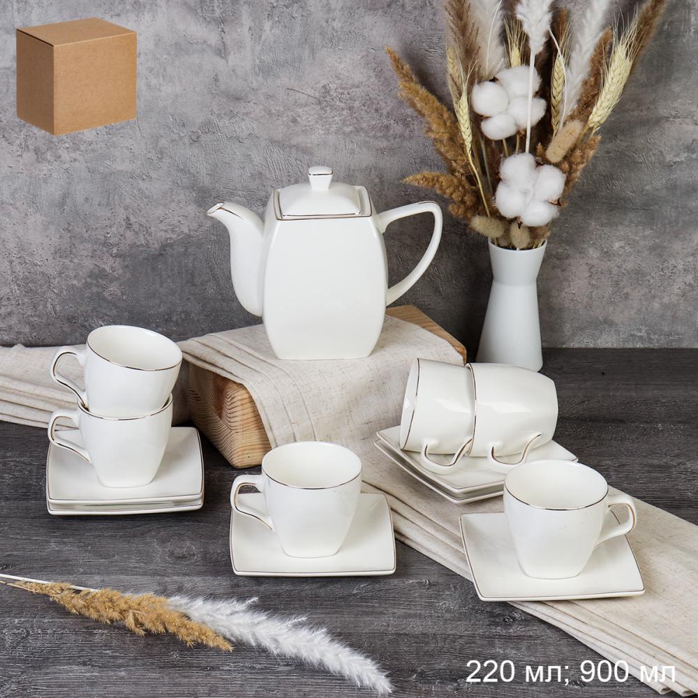 Чайный набор 13 предметов 220 мл Квадратная форма / TC08L-12G / костяной фарфор