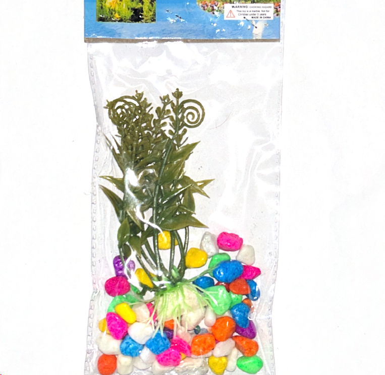 Водоросли c камнями 12 см Листья завитушки / KW-2760 /уп 24/480/705005