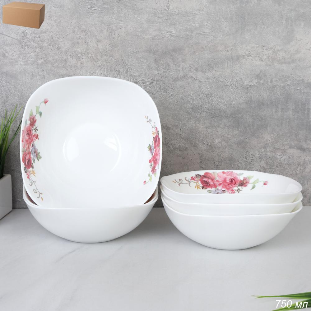 Набор суповых квадратных тарелок 6 штук 750 мл 190 мм / LKSW75 (2024) /уп 6/ Розовая композиция