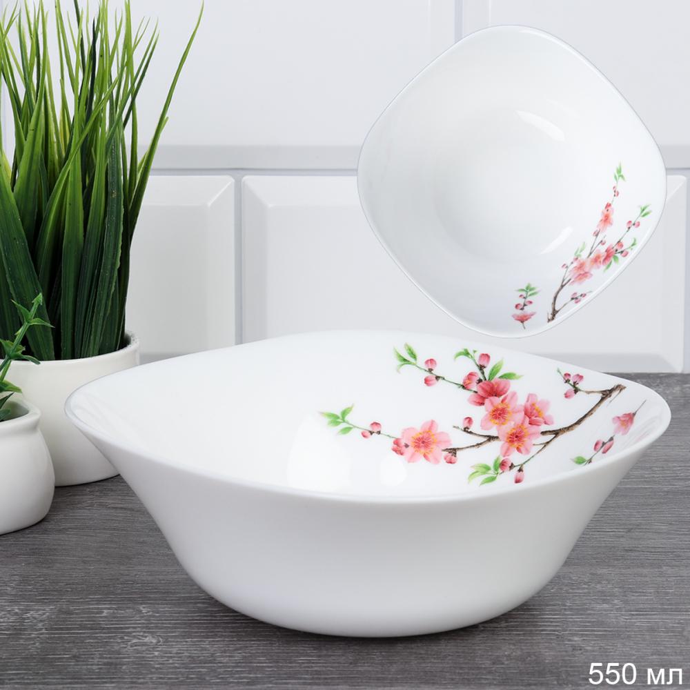 Салатник квадратный 550 мл тарелка глубокая / 41/1186555957513595220 (6933) /уп 1/ Ветка сакуры