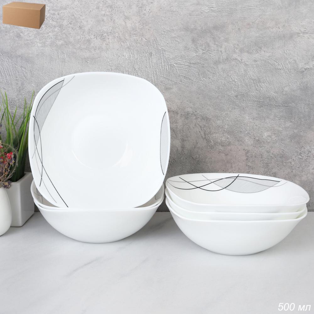 Набор суповых квадратных тарелок 6 штук 500 мл 165 мм / LKSW65 (2029) /Абстракция Волны