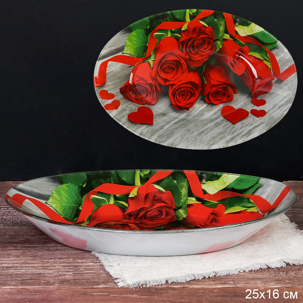 Блюдо овальное глубокое 25 см / S441210 Y044 GREY Букет роз /уп 6/36/