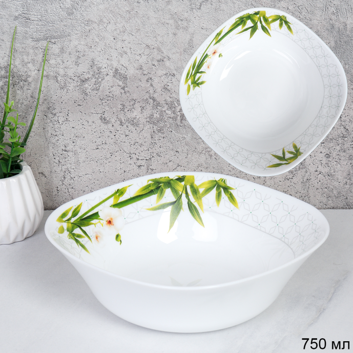 Тарелка суповая квадратная 750 мл 170 мм / FSW-75XN (6773) /уп 6/36/ Бамбук с орхидеей/ 740055