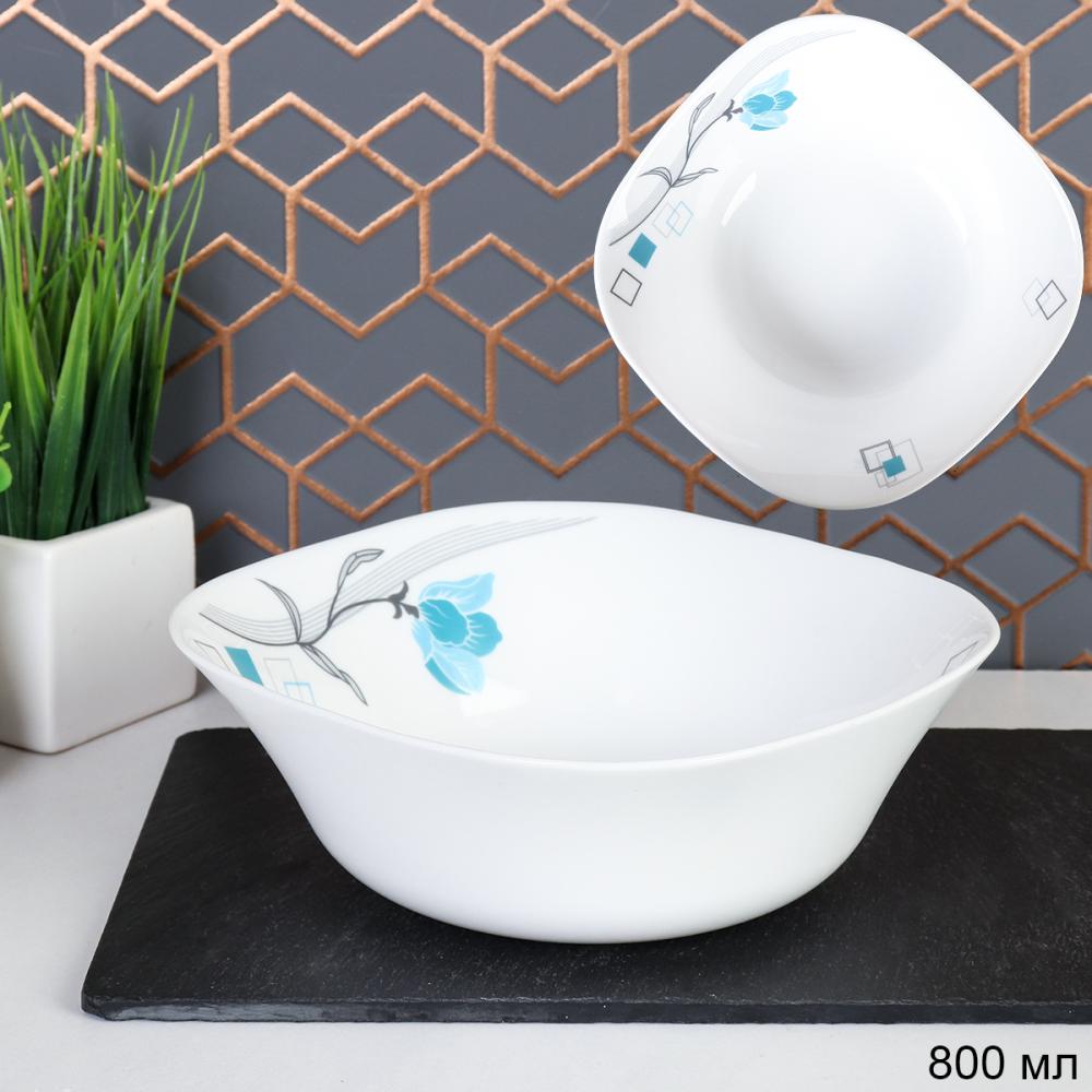 Салатник 800 мл квадратный / Sq13/7595 L (6834-2) /уп 2/ Бирюза квадраты