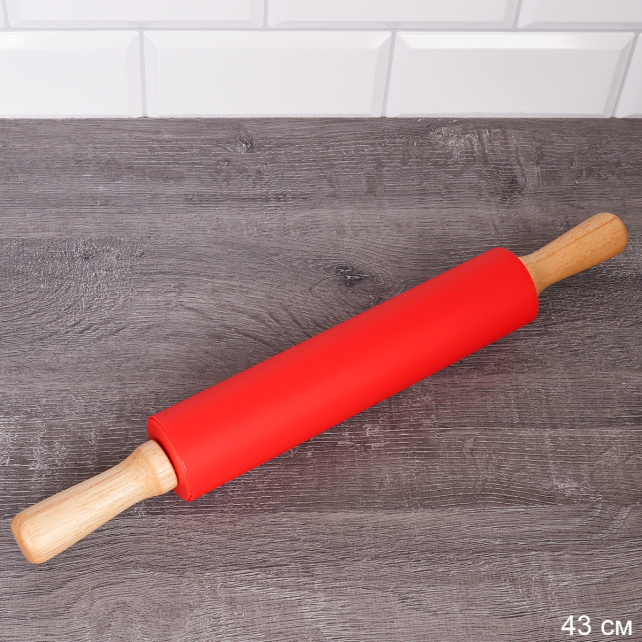 Скалка 43х25х5см силикон дерево / RL-910 /уп 72/ красный